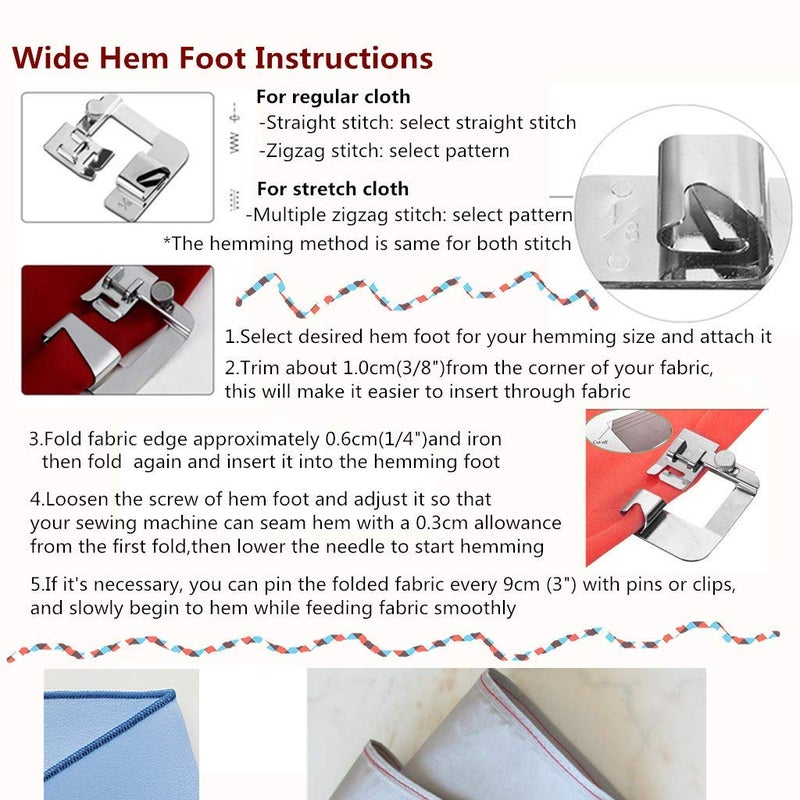 Windman Sewing Hemming Set Includes 3Pcs Wide Hem Foot,3Pcs Narrow Rolled Hem Presser Feet,Bias Tape Binder Foot and Adjustable Guide Presser Foot for Brother Singer Janome Low Shank Sewing Machine - Image 2